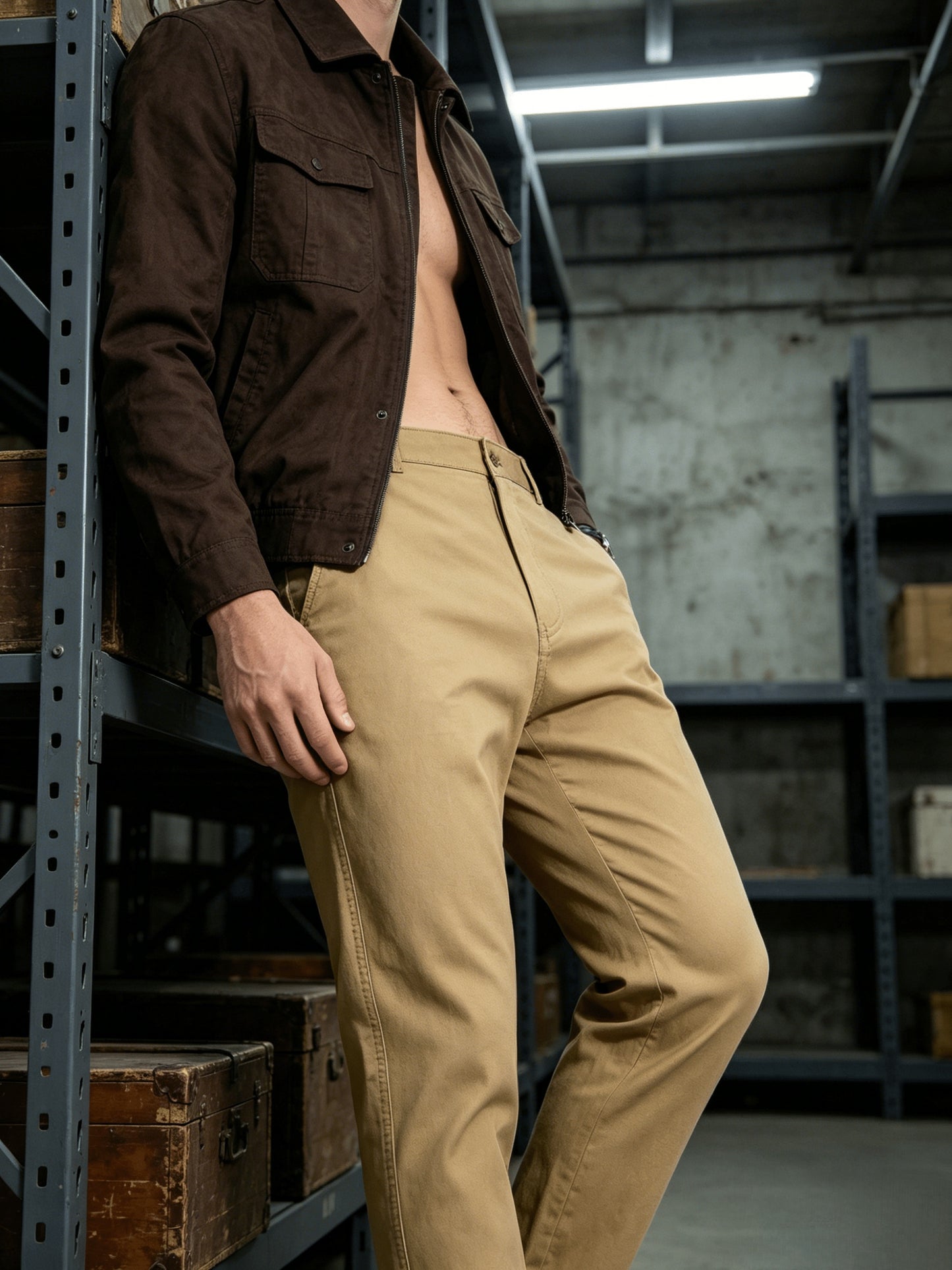 Men's Classic Straight-Leg Cotton Trousers with Deep Pockets