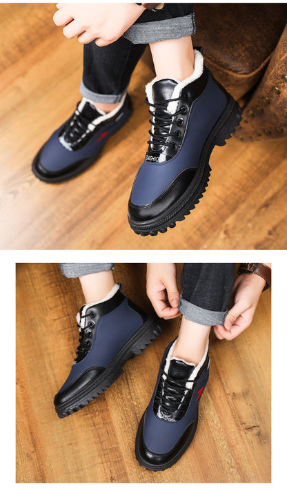 Men'S Winter Fashion Non-slip Snow Boots | High-Top, Thickened, Casual, Microfiber Upper, Rubber Sole, Lace Closure