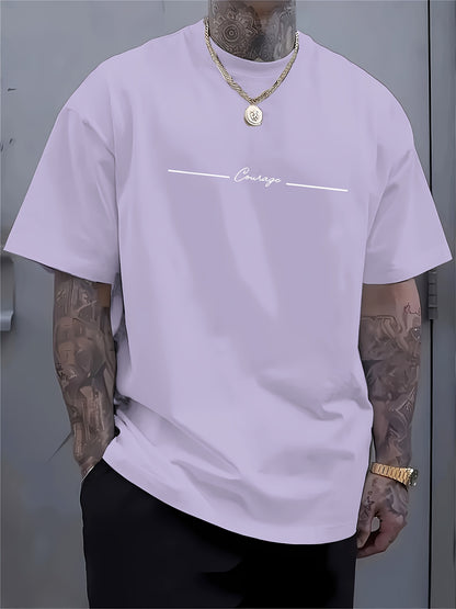 Men'S Casual Crew Neck T-Shirt with Trendy English Print, 95% Polyester 5% Elastane, Slight Stretch Knit Fabric, Regular Fit, Summer Wear - MBDMBD