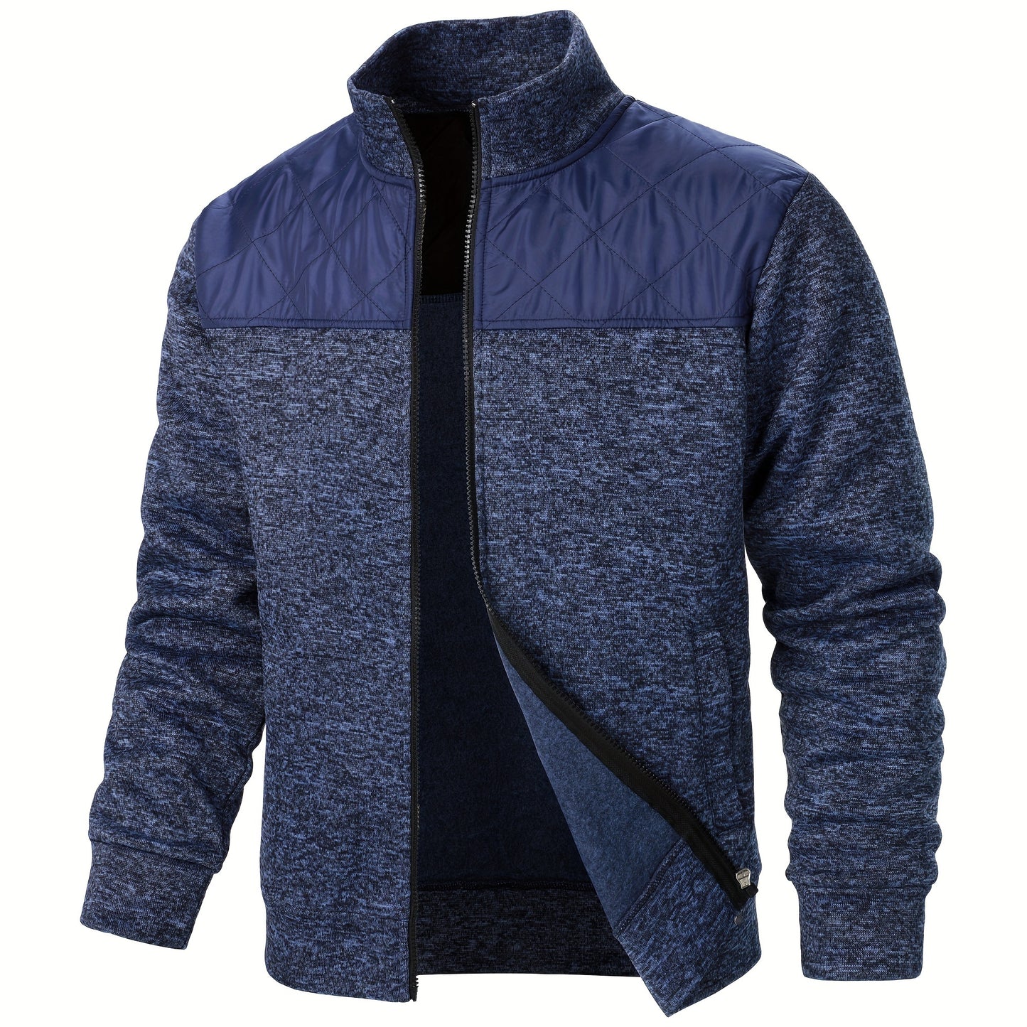 Men's Blocking Quilted Jacket For Spring And Autumn, Casual Stylish Outdoor Stand Collar Coat As Gift