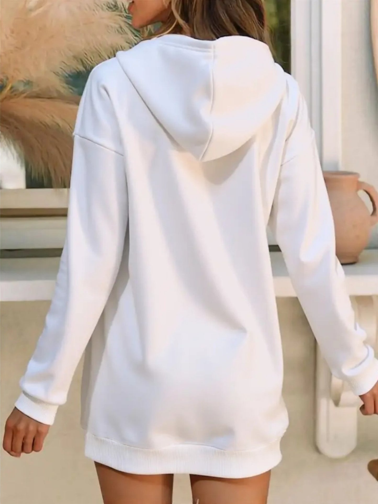 Կանացի էլեգանտ տառերով տպագիր գլխարկով սվիտեր - հաստ բրդյա աստառով երկար զգեստ՝ ոսկեգույն գրվածքով և ոսկեգույն գրվածքով, առջևի կայծակաճարմանդով փակվող, բոլոր եղանակների համար նախատեսված առօրյա էլեգանտ սվիտեր, գեղեցիկ վերնաշապիկ