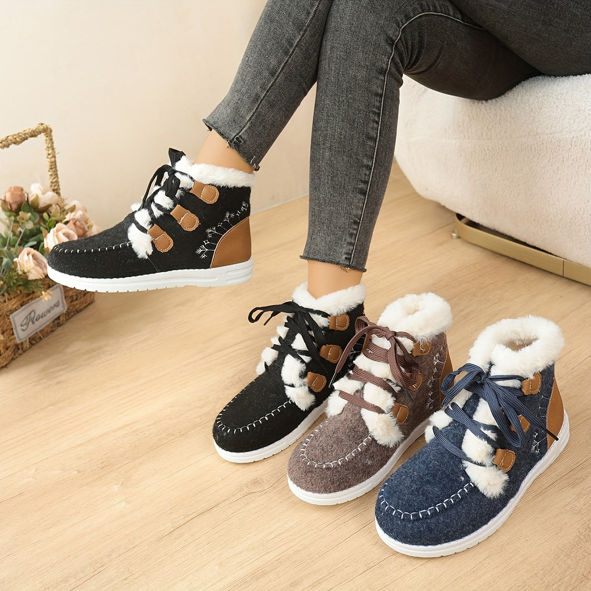 Նոր աշնան-ձմեռային փափուկ ժանյակավոր բարձրակրունկ կանացի ձմեռային կոշիկներ, նորաձև տաք կարճ կոճի կոշիկներ, ցանկացած ոճին համապատասխան, հարմարավետ, ջերմային, ցածր կտրվածքով ձմեռային կոշիկներ