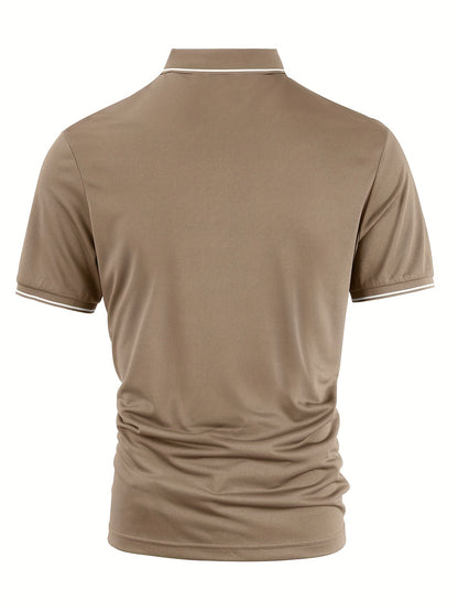 Men's Solid Golf Shirt, Casual Short Sleeve Lapel Shirt For Summer Outdoor