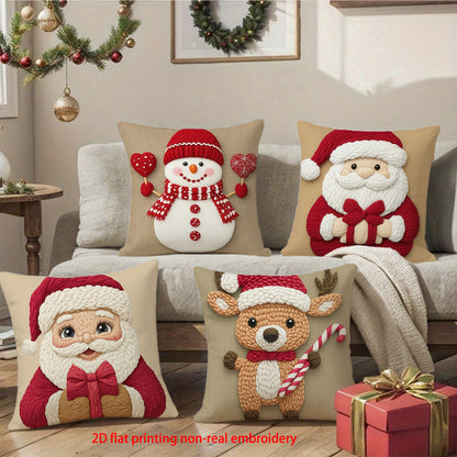 4pcs- Digital Print Single-Sided Polyester Pillowcase with Festive Designs (Pillow core not included) Holiday Decoration Home Decor Sofa Pillow Cover, Modern Sofa Square Decorative Cushion Cover Merry Christmas/Happy New Year