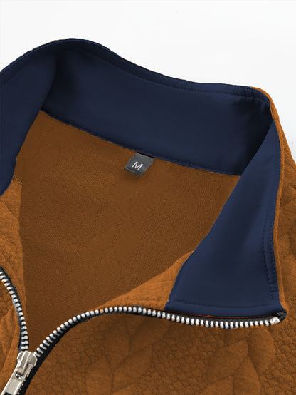 Men'S Light Blue Quilted Zip-Up Jacket - Casual Fall/Winter Outerwear with Stand Collar, Long Sleeves, and Front Pockets, Perfect for Casual Attire, Autumn Winter Apparel | Quilted Texture Jacket | Zippered Jacket