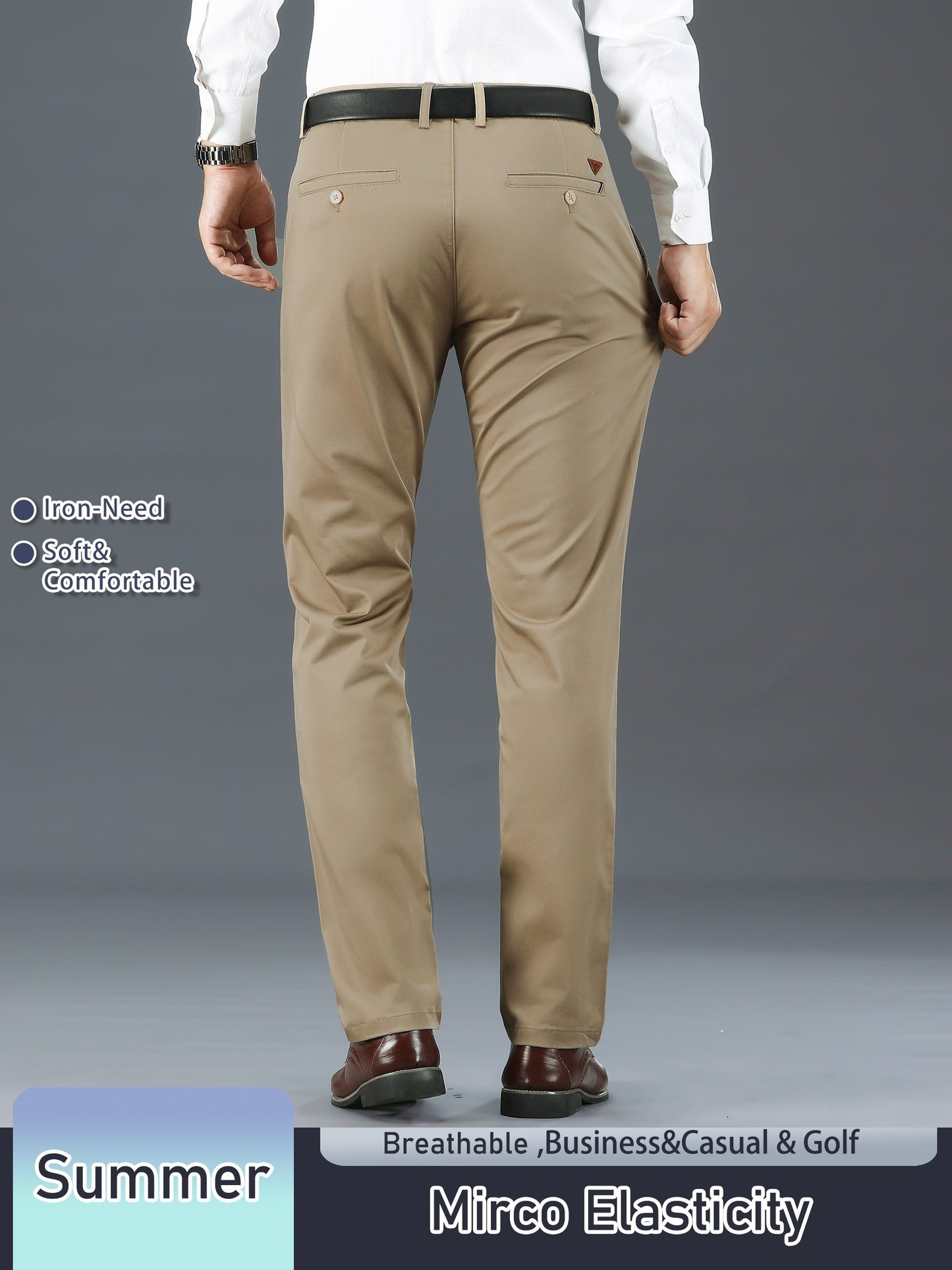 Men's Solid Color Straight Leg Business Style Cotton Blend Pants, Casual Comfy Breathable Outdoor Trousers As Gift