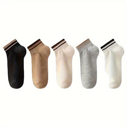 10 Pairs Striped Ankle Socks, Casual & Simple Breathable No Show Socks, Women's Stockings & Hosiery