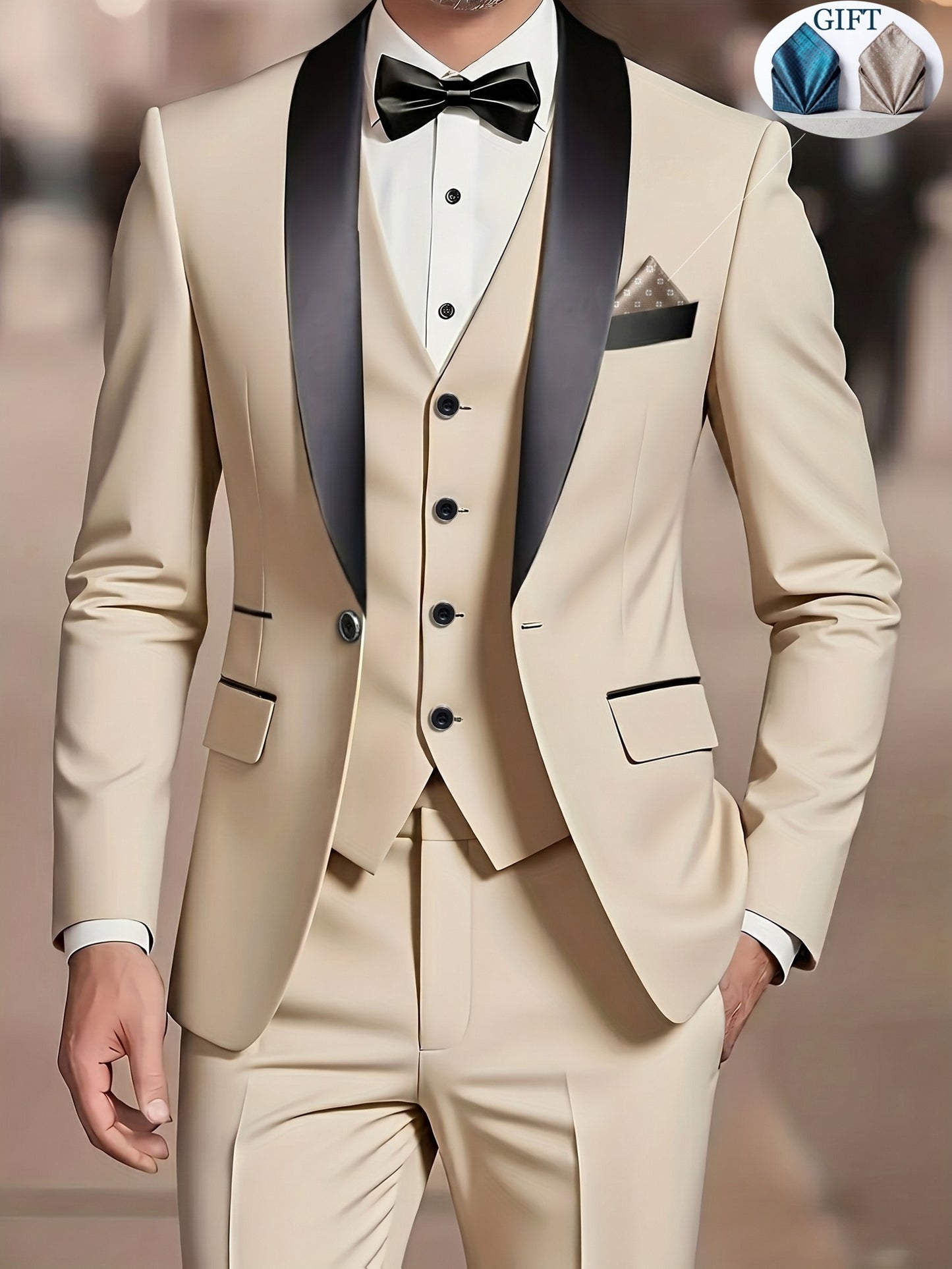 Men's Slim-Fit Notch Lapel 3-Piece Suit with Vest and Pants