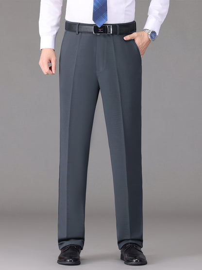 [Lightweight Design] Men's High-Waist Stretch Dress Pants - Wrinkle-Resistant, Dark Blue Business Casual with Pockets, Straight Leg Fit for Spring/Fall