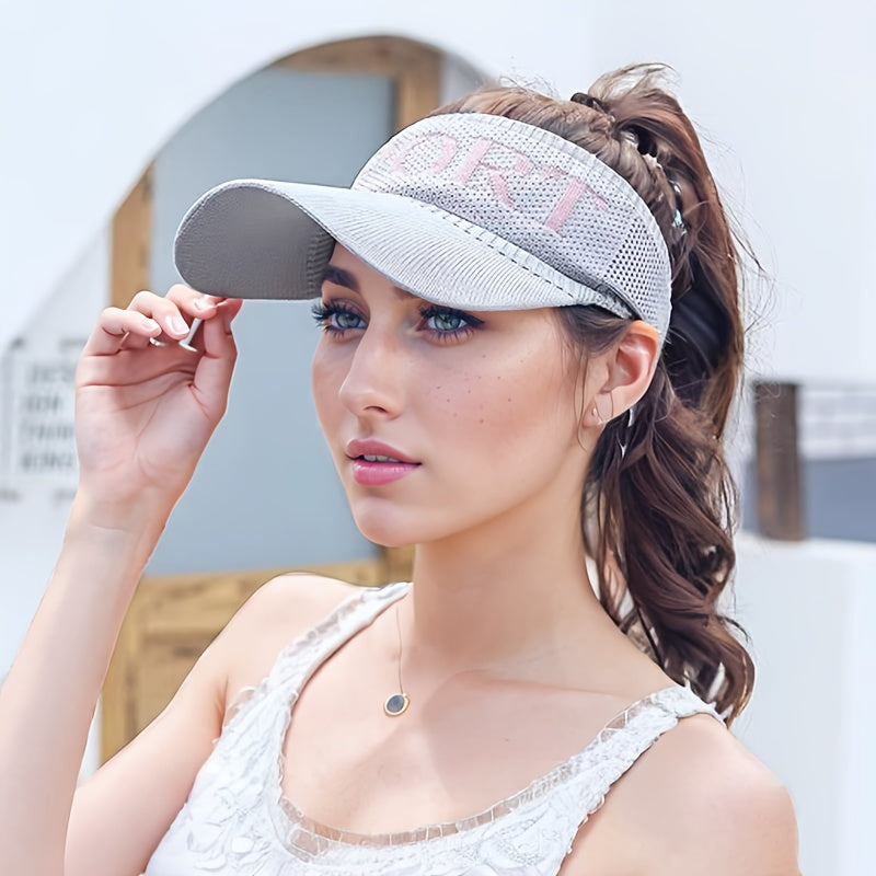 Women'S Breathable Polyester Ponytail Hat, Elastic Visor Cap for Spring/Summer, Outdoor Sports Baseball & Golf Cap, Knitted, No Feathers, Dry Clean Only