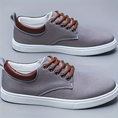 Breathable Design, Men's Casual Skate Shoes - Gray Canvas Upper with White Rubber Sole, Breathable, Durable, Non-Slip Lace-Up Sneakers for Casual Attire and Outdoor Activities