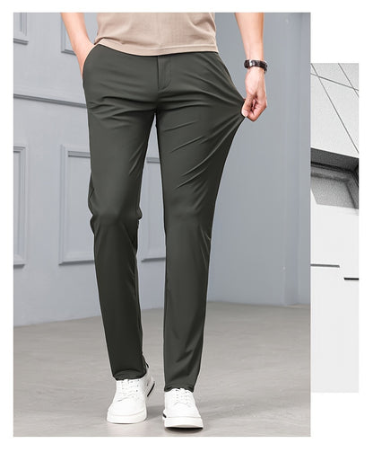 Men's Slim-Fit Stretch Casual Pants with Multiple Pockets - Waterproof, UV Protection, Light Gray, Straight Leg, Nylon Blend for Spring/Fall, Button Closure, Comfortable & Stylish Design, Everyday Comfort Pants | Modern Casua