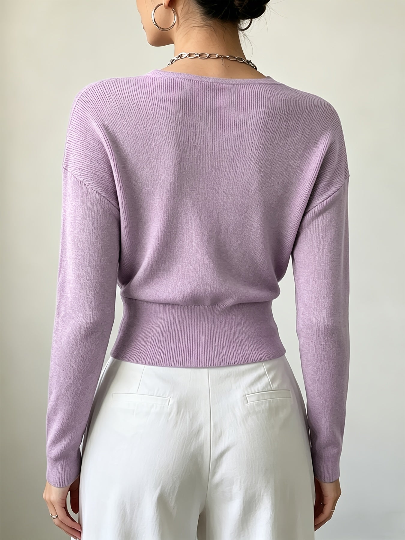 Women's Elegant Cross-Collar V-Neck Pullover Knitwear for Fall/Winter