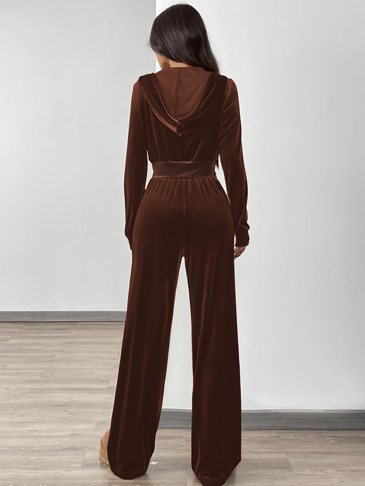 Women’s Elegant Velvet Crop Top & Wide-Leg Pants Set for Spring/Fall