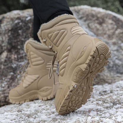 Միջին բարձրության ձմեռային կոշիկներ, ունիսեքս, հարմարավետ փափուկ երեսպատում, միագույն դիզայն, նորաձև արտաքին տեսք, հաստ ռետինե ներբան, դիմացկուն, կլոր քիթ, հարմարավետ ներդիրներ, հարմար է ճամբարի, արշավի, լեռնագնացության, որսի համար - աշուն-ձմեռ