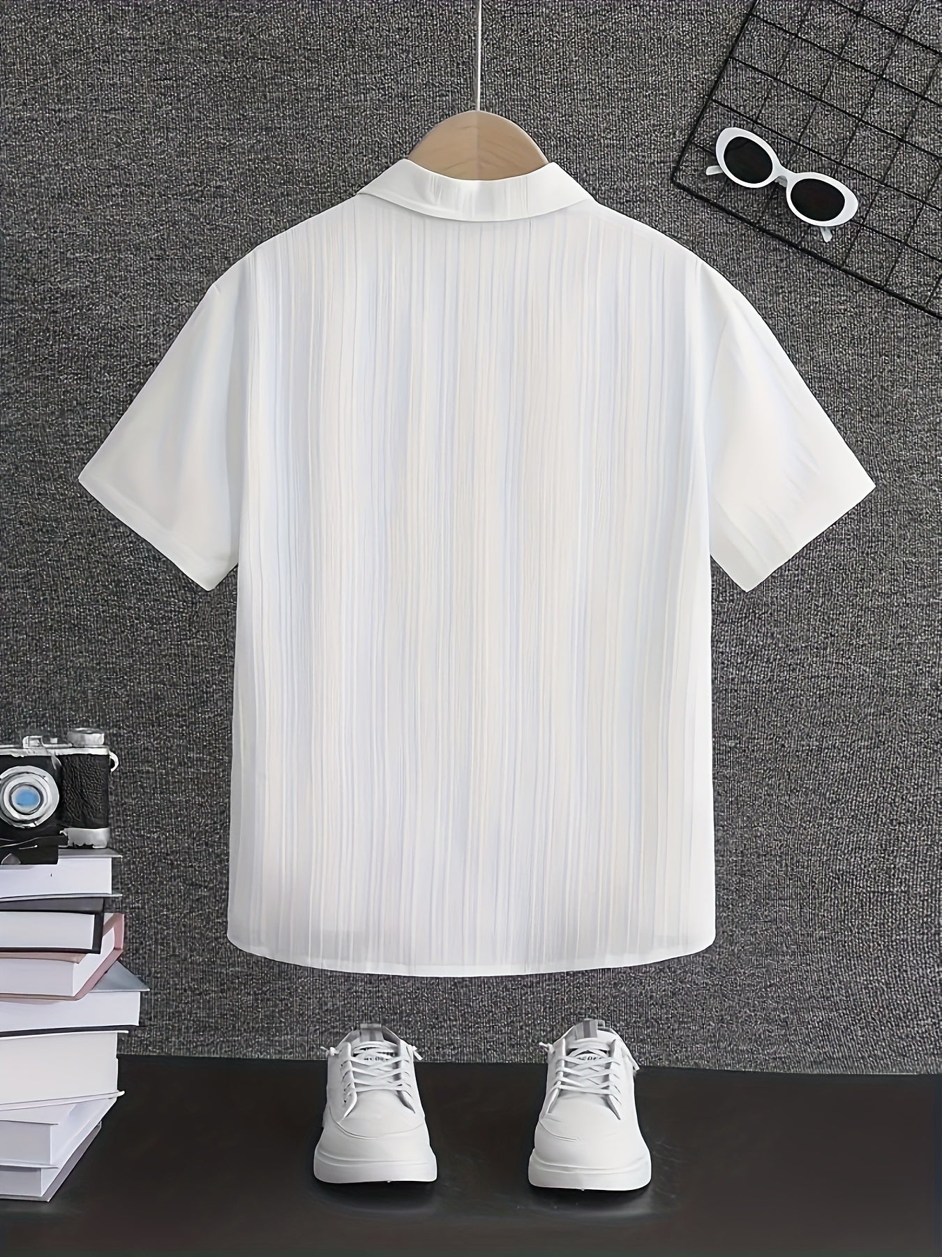 Boys' Summer Casual Short-Sleeve Striped Shirt with Chest Pocket