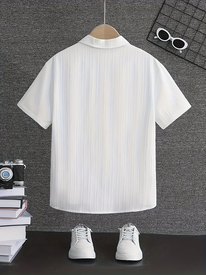 Boys' Summer Casual Short-Sleeve Striped Shirt with Chest Pocket