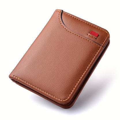 1pc Men'S Vintage Faux Leather Credit Card Wallet, Slim and Soft Design, Multiple Card Slots, Business Style Driver'S License Card Holder, Travel Zero Wallet