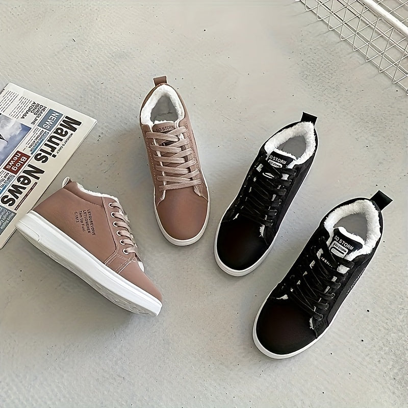 Կանացի ձմեռային միագույն, ժանեկավոր ձնաճմուշներ, ֆլիսե երեսպատմամբ, փափուկ և տաք, ցրտադիմացկուն, թեթև և հարմարավետ քայլելու կոշիկներ