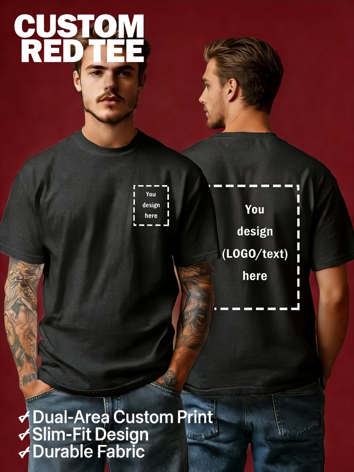 Men's Customizable Polyester T-Shirt with Crew Neck - Breathable Summe
