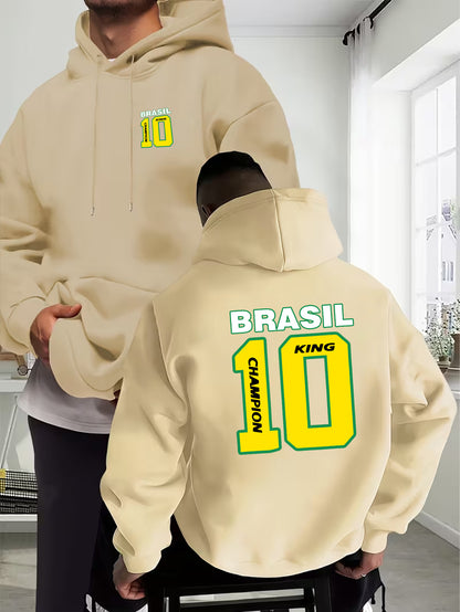 Men's Casual Hooded Sweatshirt with Brazilian No.10 Print