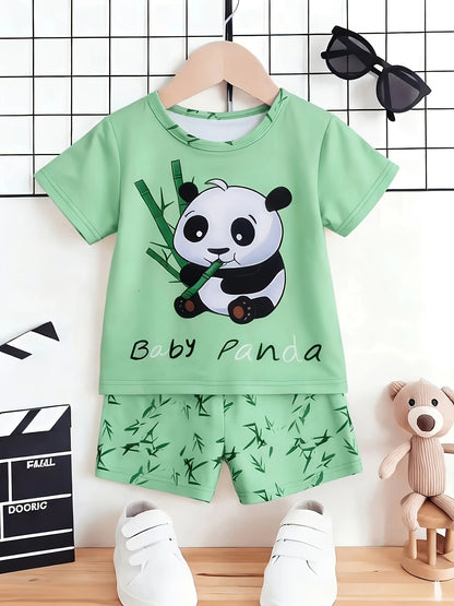 Boys Summer Two-Piece Set with Cute Panda Print - ayq