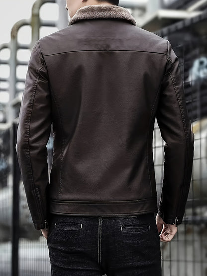 Siji Dou OBM տղամարդու վերարկու, նոր աշնանային/ձմեռային բրդյա ծածկույթով բաճկոն՝ արհեստական ​​մորթուց օձիքով, նորաձև առօրյա բաճկոն տղամարդկանց համար