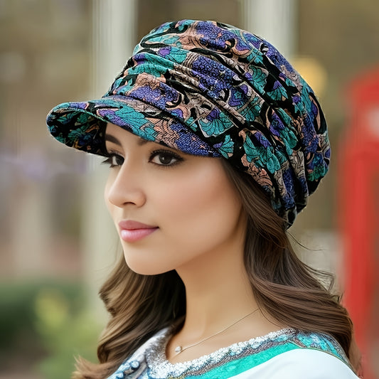 Women's Lightweight Newsboy Cap With Breathable Fabric, Floral Print, Durable Polyester Blend, Perfect For Daily Wear
