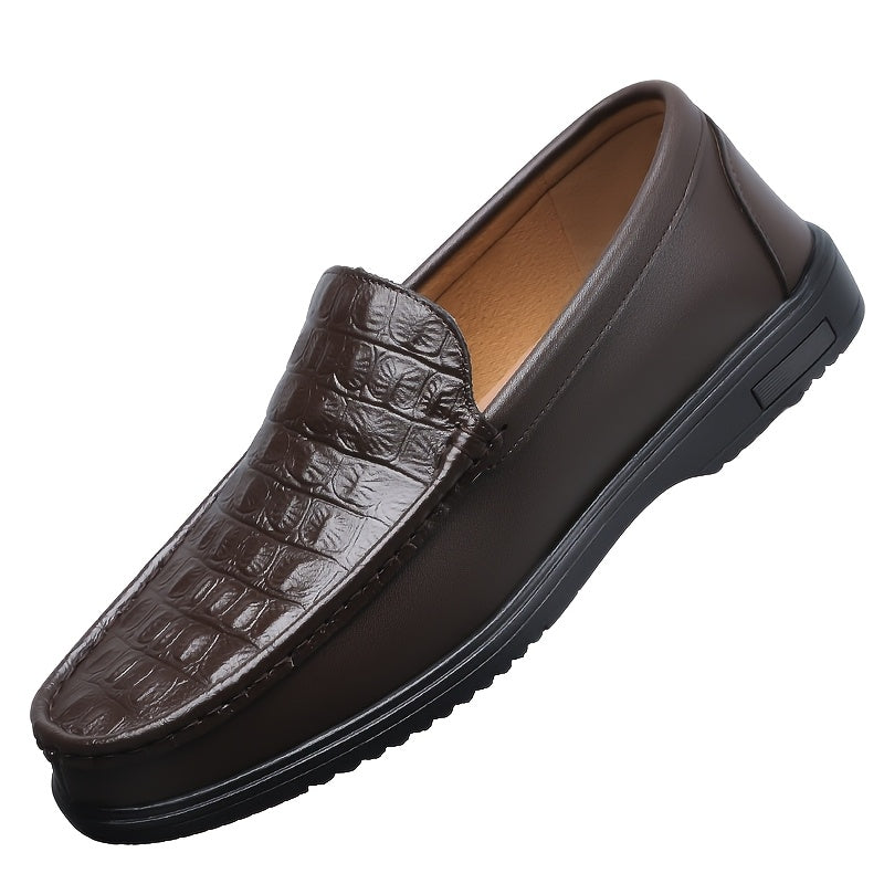 Men's Crocodile-Embossed Slip-On Loafers, Soft Rubber Sole