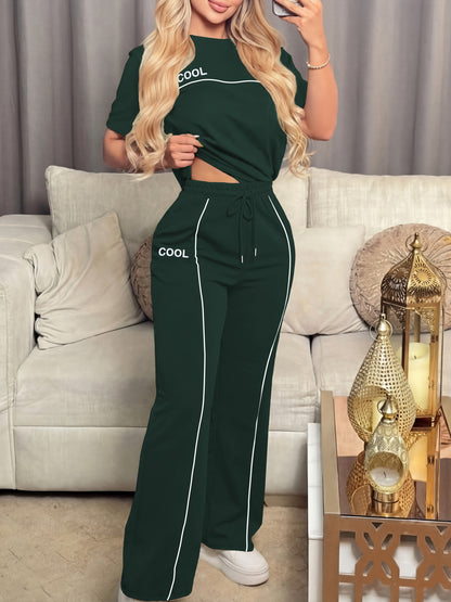 Women's Casual Letter Print Short Sleeve Top & Pants Set