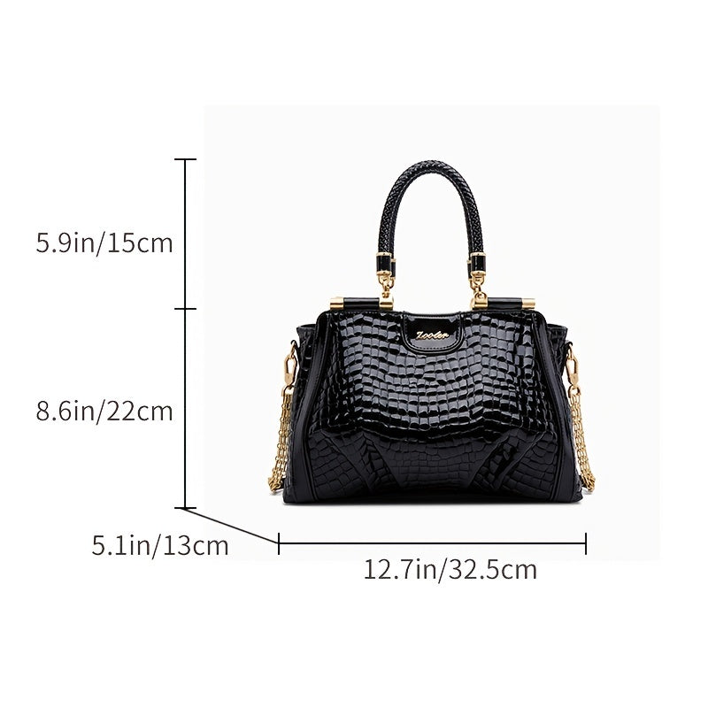 Elegant Women's Genuine Leather Tote Bag with Detachable Strap