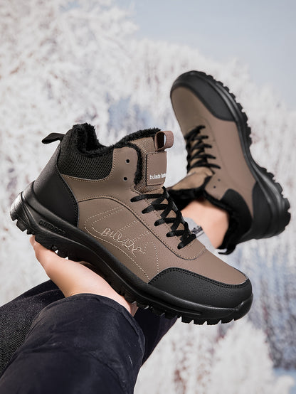 Տղամարդկանց ձմեռային բարձրակրունկ կոշիկներ - վերևի մասը, փափուկ ծածկույթ և փափուկ ներբան, չսահող MD ներբան, շագանակագույն/սև արշավային կոշիկներ ձյան, սառույցի և ցուրտ եղանակի համար - թեթև և դիմացկուն ամենօրյա ձմեռային կոշիկներ արշավների համար