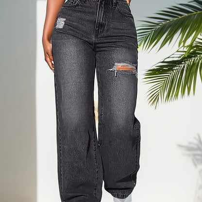 Բարձր առաձգականությամբ Hip Lifted Wide Leg Hole Jeans