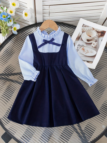 Preppy Stripe Bow Tie-Front Dress for Girls 12 and Under
