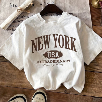Ladies' Casual T-shirt With Letters, NEW NY USA Pattern, Circular Nect, Summer And Spring Fashion Clothing