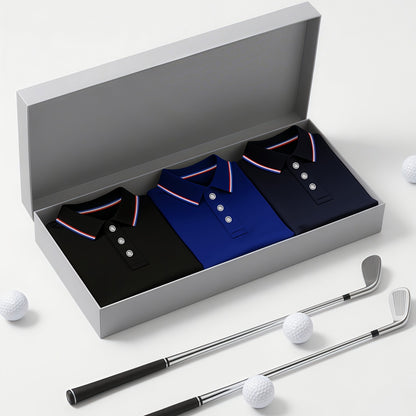 3pcs Men's Fashion Business Short-Sleeve Shirts, Collar Design, Simple and Elegant, Enhances Silhouette and Leg Length, Lightweight and Comfortable Knitted Polyester Fabric, Breathable and Skin-Friendly, Packaged in Bags (No - ayq