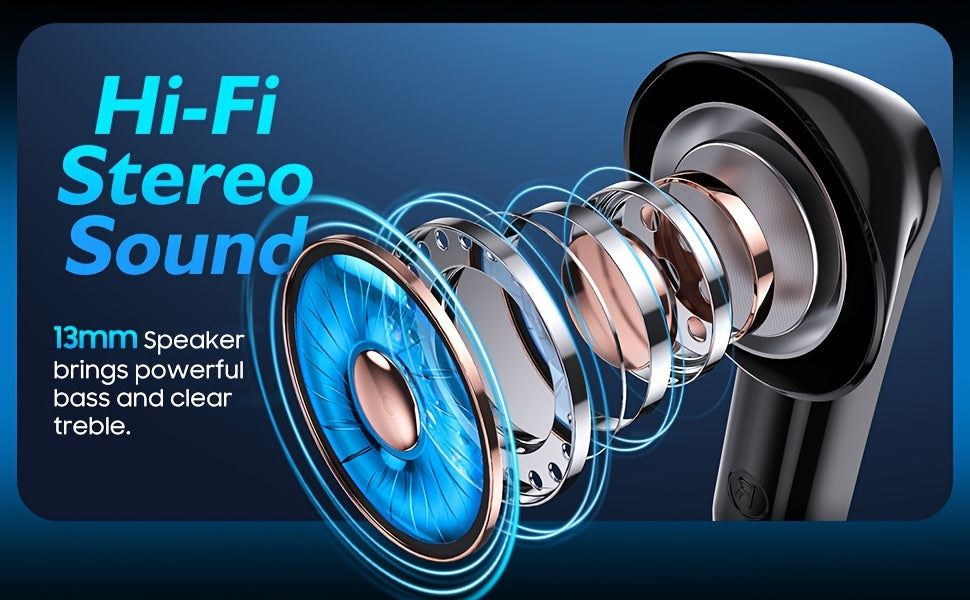 Wireless Earbuds with Touch Control, Built-in Noise Reduction Mic, Type-C Charging Case, 15Hr Playtime, 2Hr Quick Charge, USB Charging, 380mAh Battery, with LED Power Display, for Sports, Adult, Compatible with Cellphones