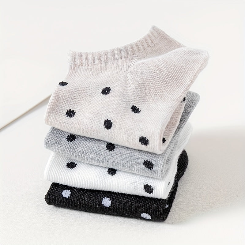 4 Pairs Polka Dot Print Socks, Simple College Style Low Cut Invisible Socks, Women's Stockings & Hosiery