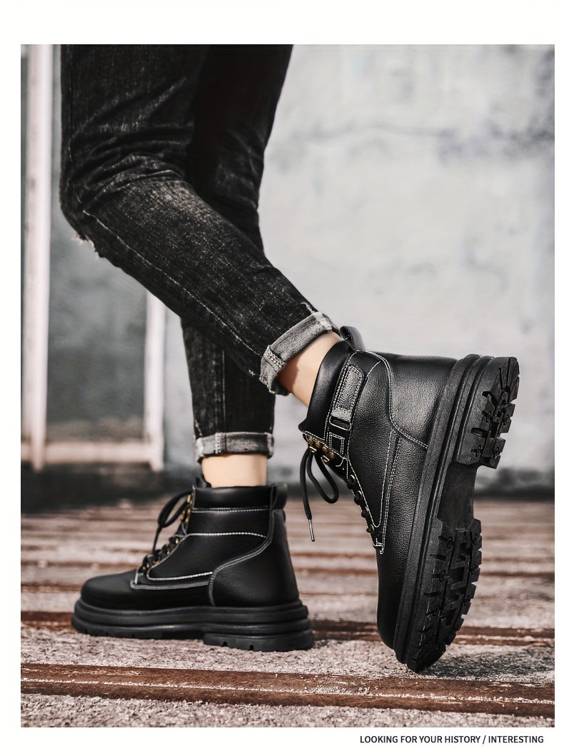 Large Size Men's High-Top Trendy British Style Short Boots Mid-Calf Work Boots Men's Hiking Boots High-Top Casual Shoes Short Boots