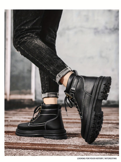 Large Size Men's High-Top Trendy British Style Short Boots Mid-Calf Work Boots Men's Hiking Boots High-Top Casual Shoes Short Boots