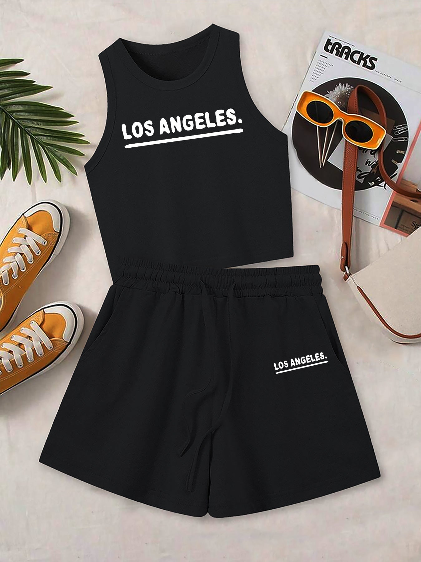 Casual Women's Two-Piece Vest and Shorts Set with Pattern