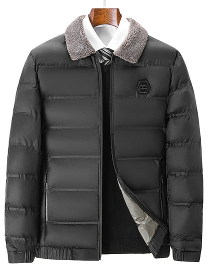 Men'S Heavyweight Winter Jacket - Thermal Insulated Coat with Zipper Closure, Slim Fit Formal & Casual Outerwear in Dark Green/Blue, Polyester-Lined Cold Weather Jacket for Everyday & Special Occasions, Winter Coats, Seasonal