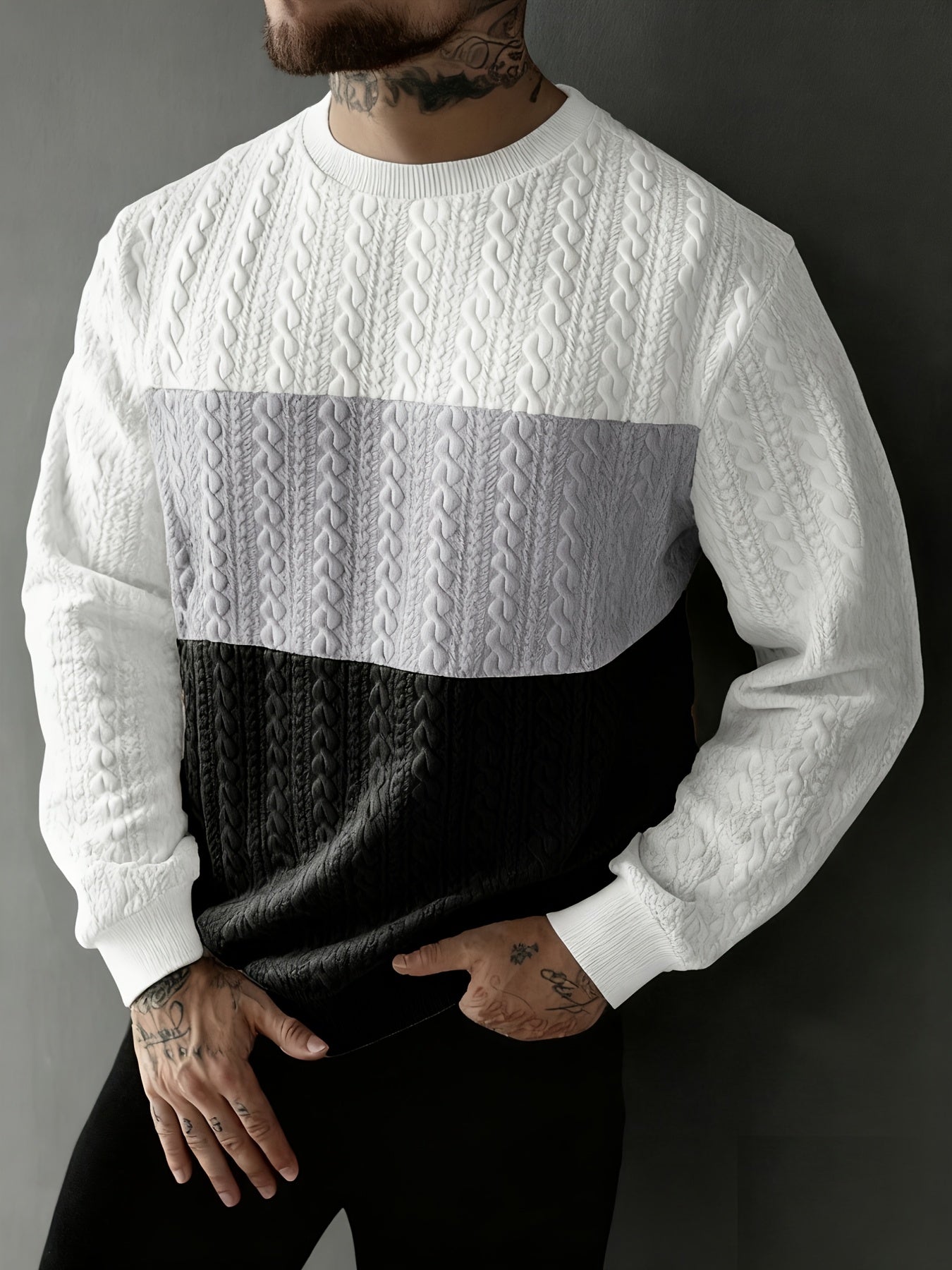 Նոր աշնանային և ձմեռային տղամարդու սվիտեր՝ ժակարդի փոքր սրտիկներով գործվածքից, հարմար է սպորտի, հանգստի, վազքի և ֆիթնես մարզումների համար, ունի երկար թևքեր։