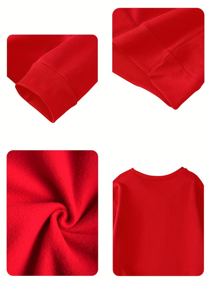 Women's Red Christmas Tree & Lettering Sweater - Cozy Winter Pullover with Round Neck Long Sleeve, Thickened Sweating-Reducing Blouse for Xmas Party Outfits, Family Gatherings (Machine Washable, Autumn/Winter Clothing)