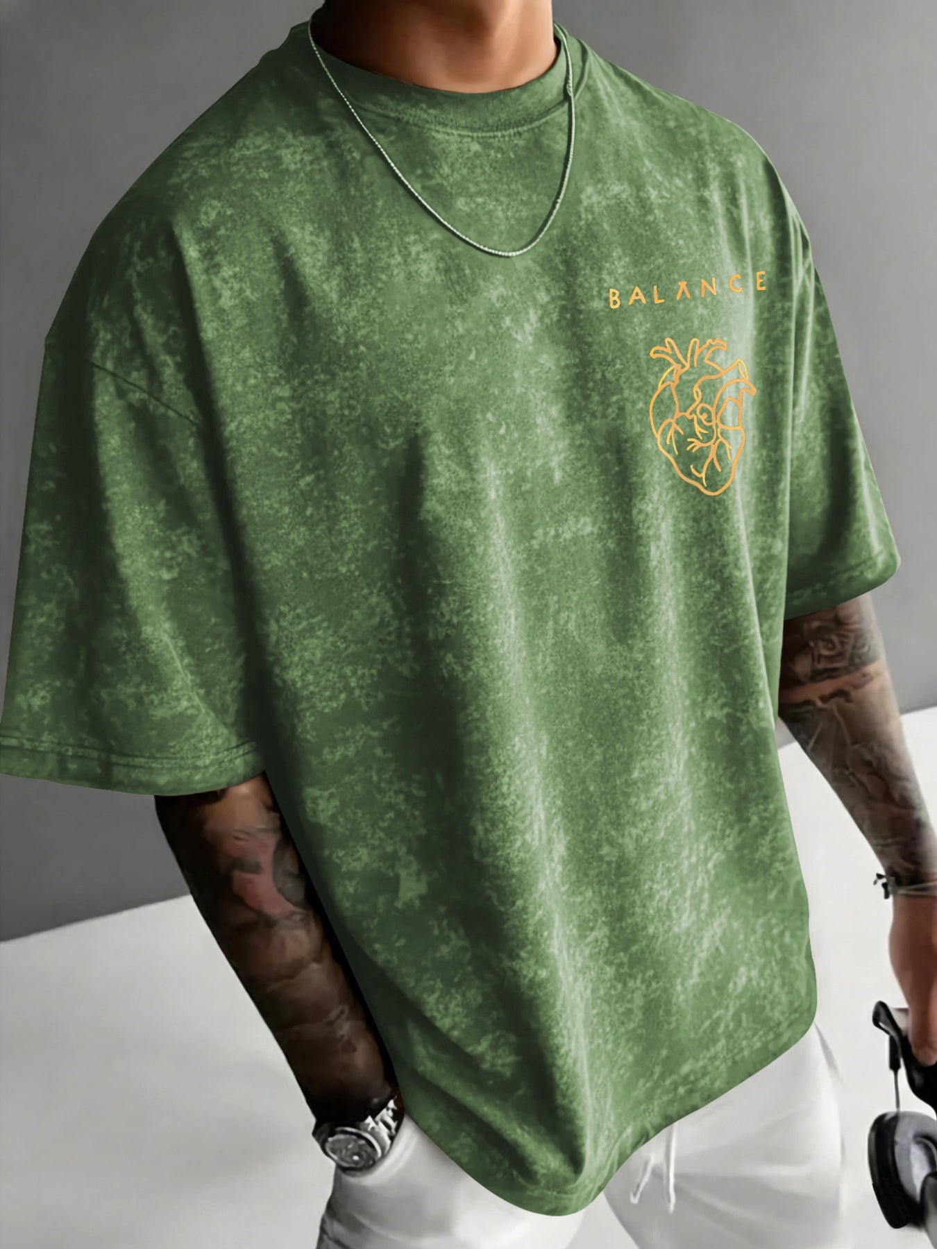 Men's Casual Geometric Print Acid Wash Crew Neck T-Shirt