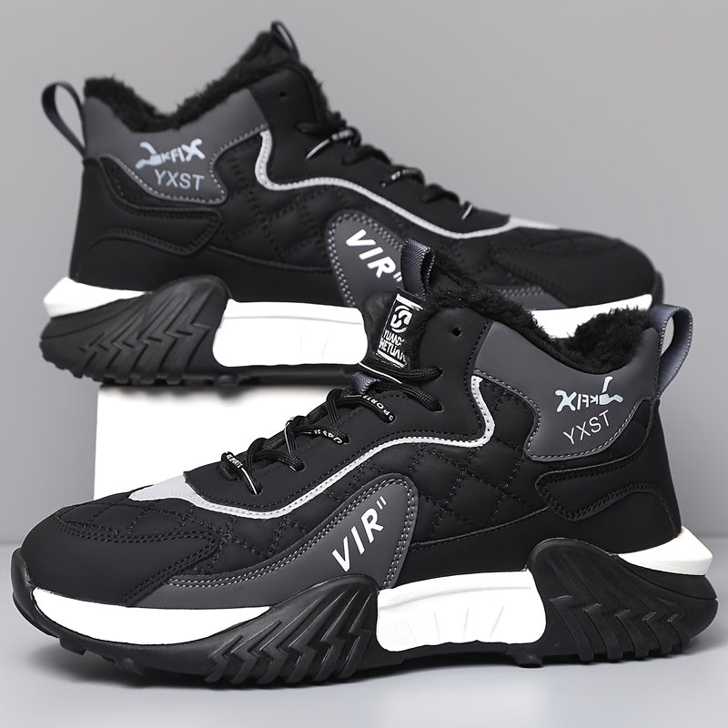 Men'S Winter Running Shoes - Slip-Resistant Rubber Sole, Warm Lining - Low-Top Sneakers in Black/White/Gray/ - Cushioned Cushioning for Gym, Hiking, Everyday - Lace-Up Closure - Autumn/Winter Footwear, Winter Shoes, Gym Footw