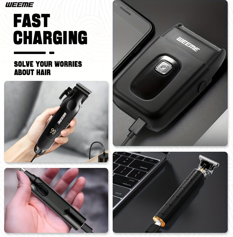 WEEME 4pcs Rechargeable Electric Grooming Kit for Men - Hair Clipper Electric Foil Shavers and Beard Trimmers, Ear, Nose Hair Trimmer Set, USB Charged - Perfect Holiday Gift