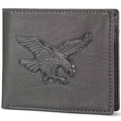 Men'S Short Horizontal Vintage Wallet with Embossed Design And Eagle Coin Pouch