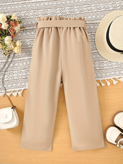 Girls' Casual Straight Leg Belted Pants in Solid Color