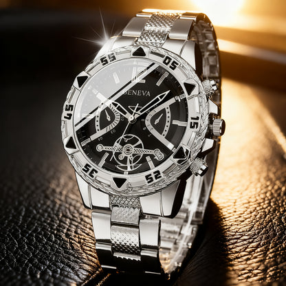 3 շքեղ տղամարդկանց համար նախատեսված նորաձև, գործնական ժամացույցների, դրամապանակի և բանալիի շղթայի հավաքածու, որը կատարյալ է որպես ծննդյան, տարեդարձի կամ տոնական նվեր նրա համար, ներառյալ Սուրբ Ծննդյան նվերներ տղամարդկանց համար